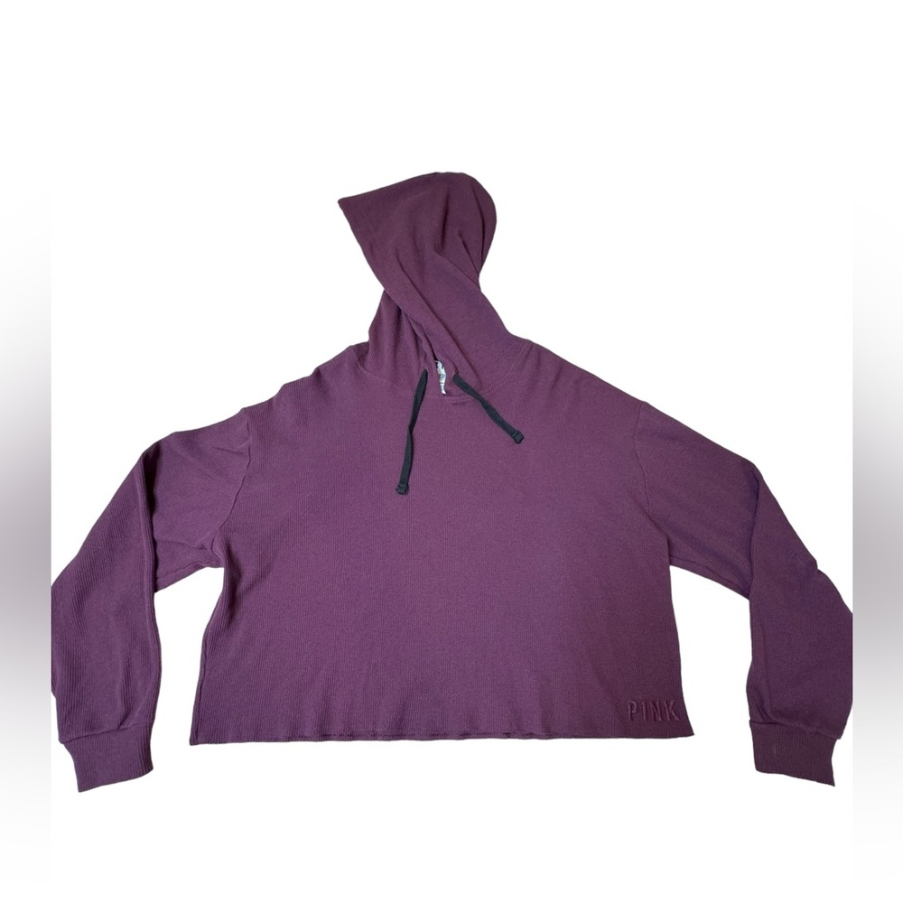 Victoria’s Secret PINK Waffle-Weave Purple Cropped Hoodie Size Large, EUC